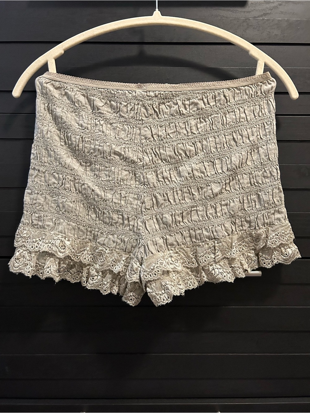Free People Smocked Lace Trim Shorts in Light Beige - Picture 3 of 3